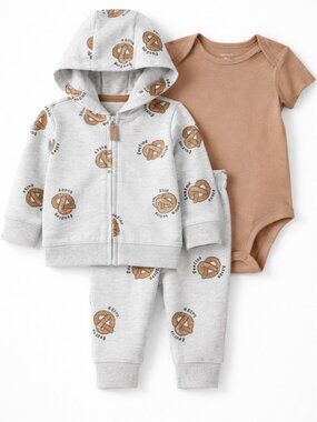 NWT Carter’s Baby Boy Pretzel 3-Piece Outfit Set Grey Brown 24 Months